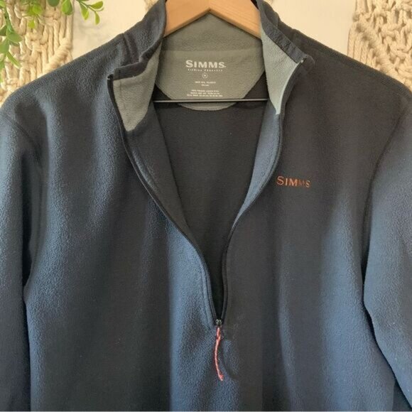 SIMMS Men’s 1/4 Zip Fleece Pullover Black Orange Size Medium - Picture 4 of 7